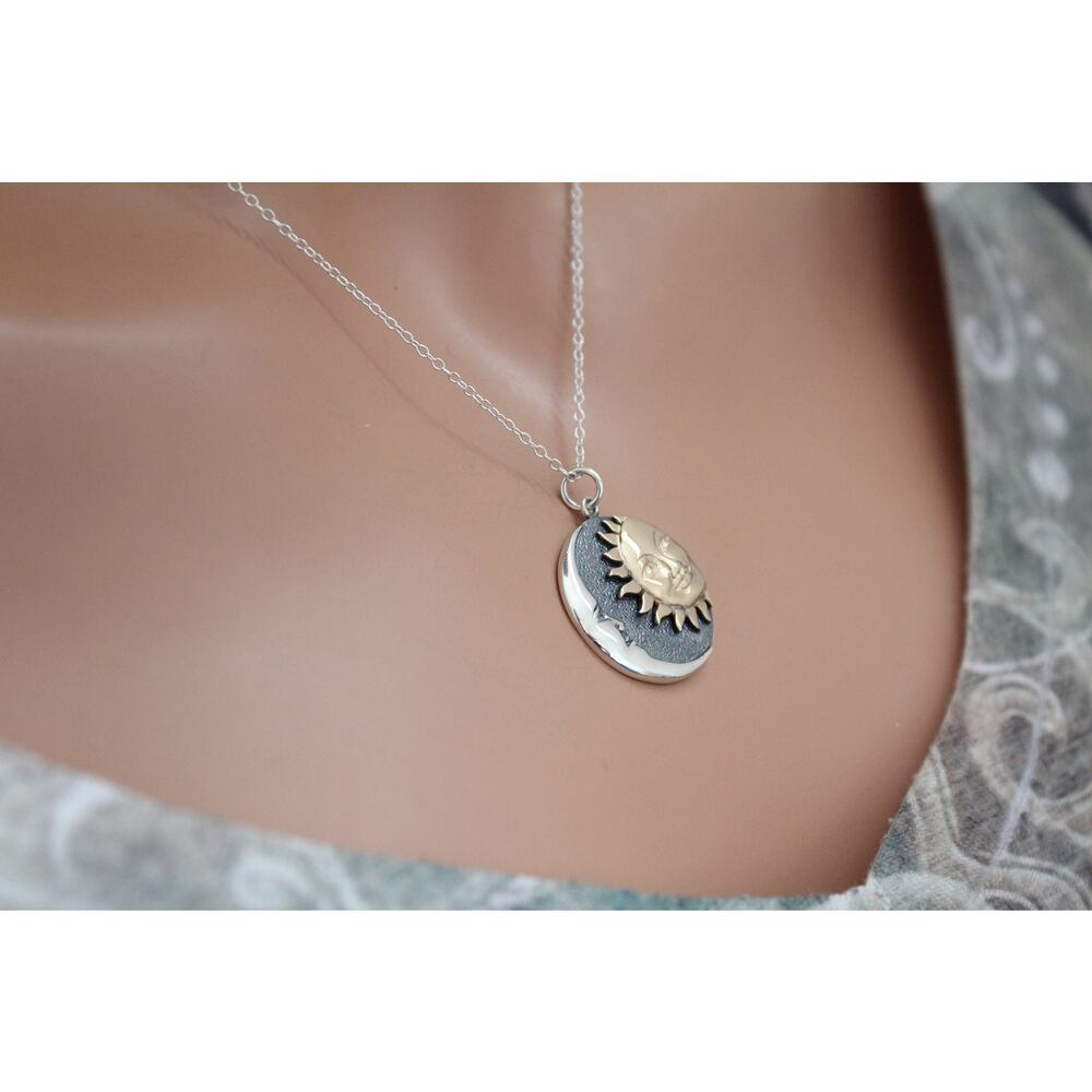 Mixed Metal Sun And Moon Pendant Necklace, Mixed … - image 4